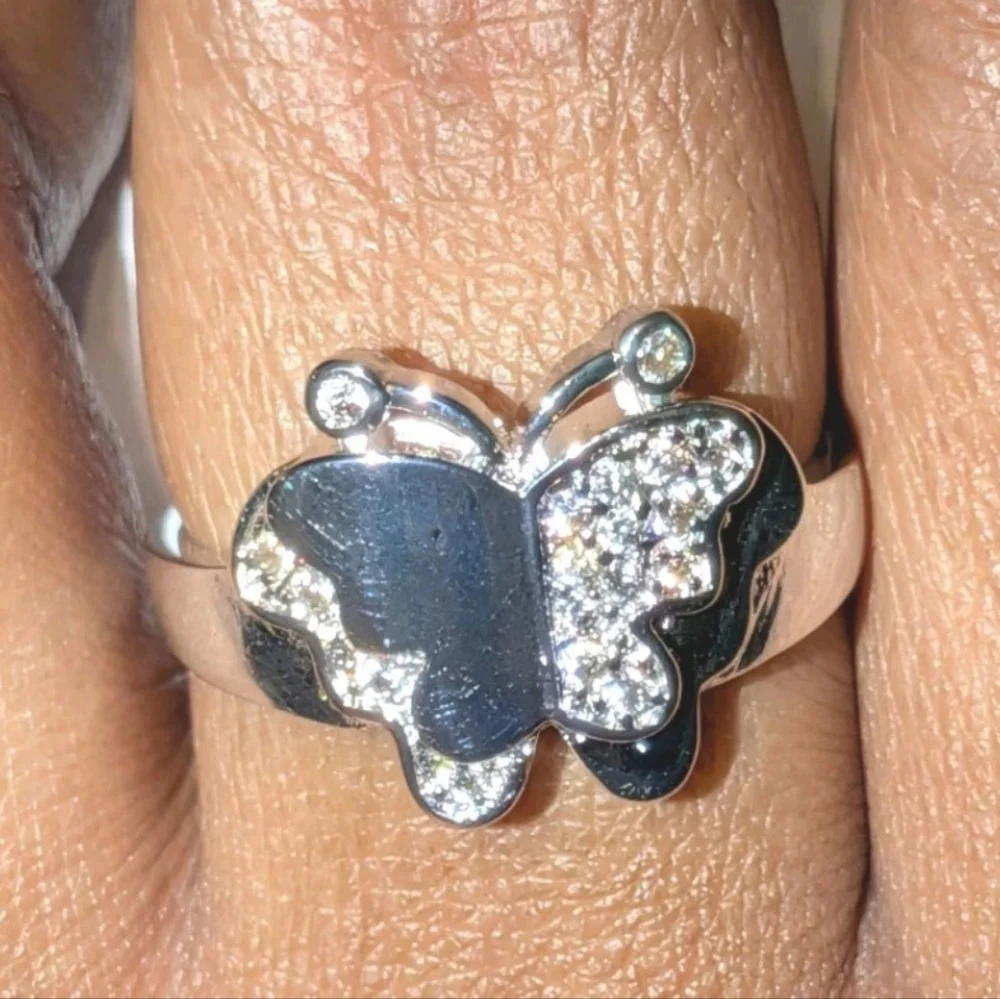 Elegant 925 Sterling Silver Butterfly Ring Sz8